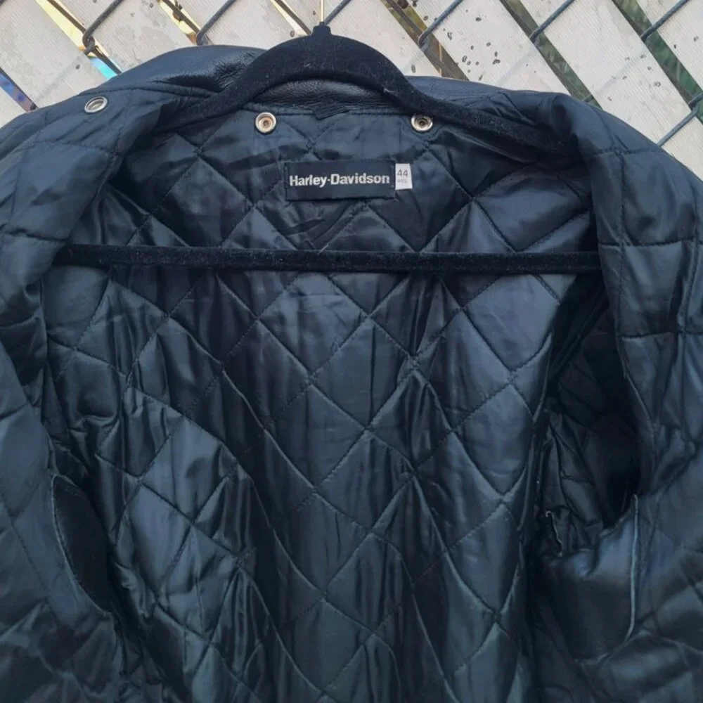 Vintage 1970s Harley Davidson Leather Motorcycle Jacket Men 44 Wool Lining Black - Picture 12 of 16